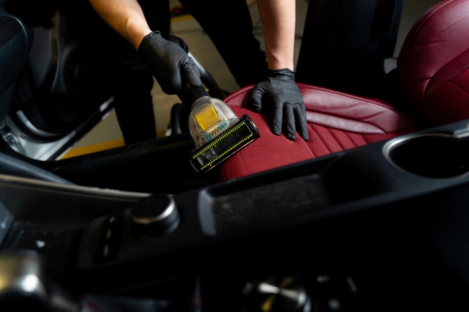 Auto Interior Cleaning With Vacuum And Gloves